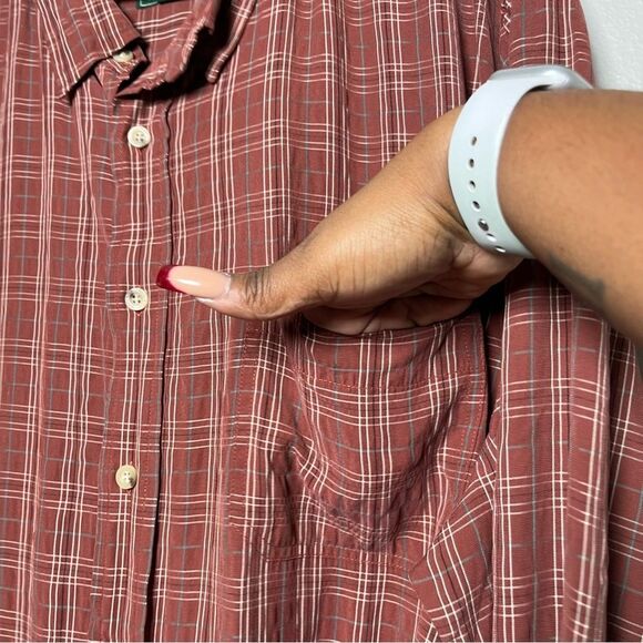 Woolrich Men Button Down Shirt 3XLT Burnt Orange Geometric‎ Plaid Cotton Modal - Picture 2 of 9